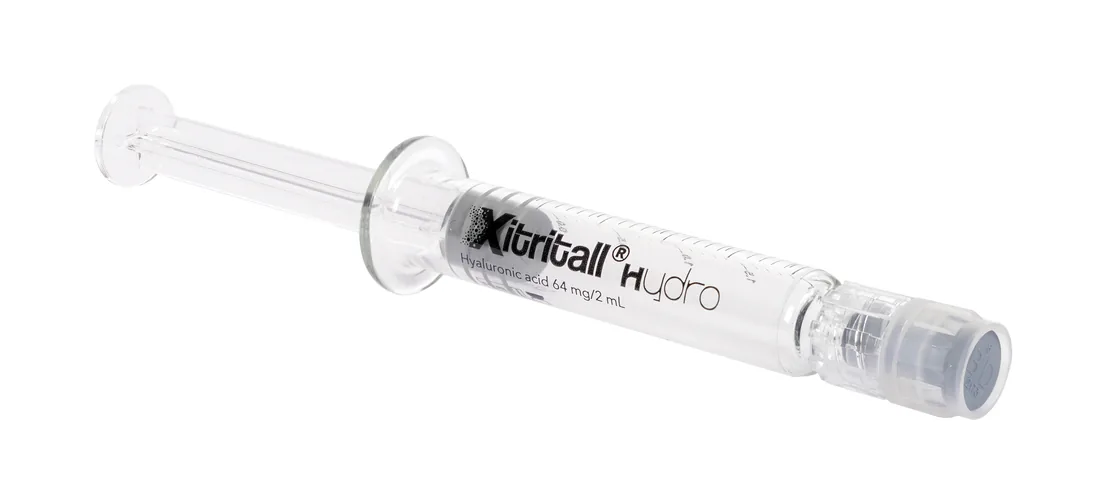 برچسب سرنگ XITRITALL Hydro: هیالورونیک اسید ۶۴ میلی‌گرم در ۲ میلی‌لیتر